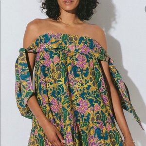 Cleobella Floral Off-Shoulder Dress - Green and Purple
